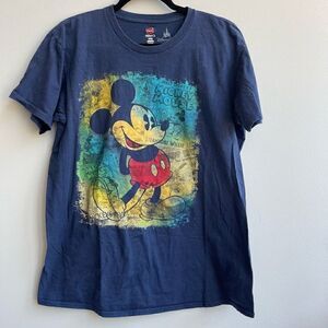 Hanes Nano Mens T Shirt Disney Mickey Mouse Short Sleeve Crew Neck Blue Large